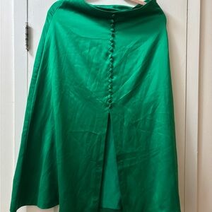 Zara Green Midi A-line Skirt with Slit for Cocktail
